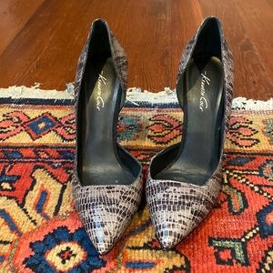 Gray snakeskin heels